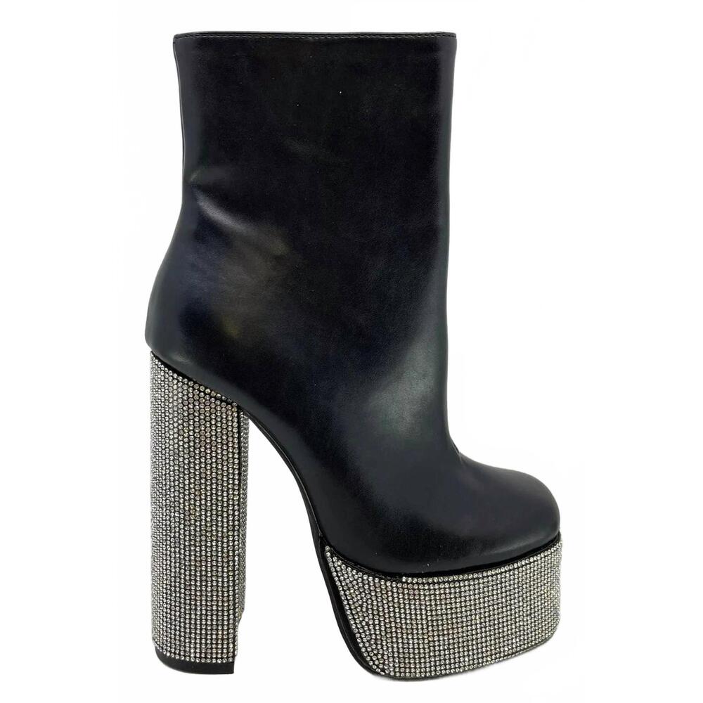 NEW PAZZLE women's extra glammed embellished platform booties in black